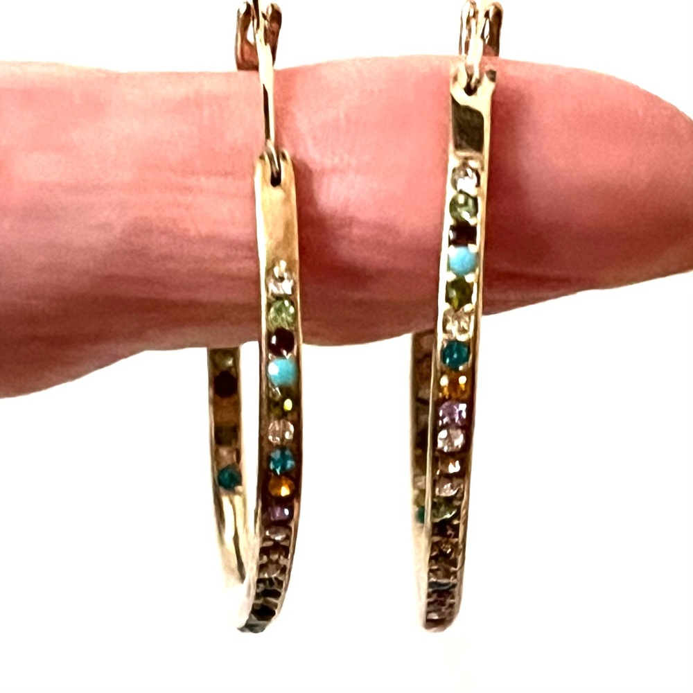 Elegant Gold Hoop Earrings with Multicolor Accents
